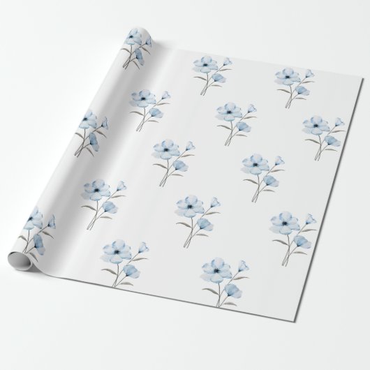 Papier voor het verpakken van blauwe bloemen (Uitgerold)