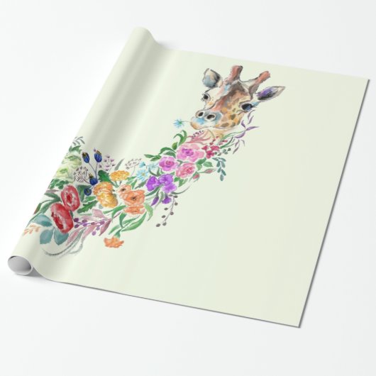 papier voor het verpakken van bloemige Giraffe (Uitgerold)