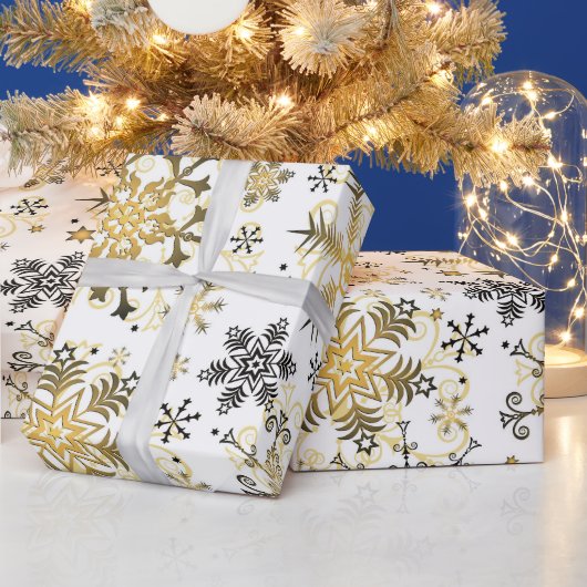 Papier voor het verpakken van gouden sneeuwvlokken (Feestdagen)