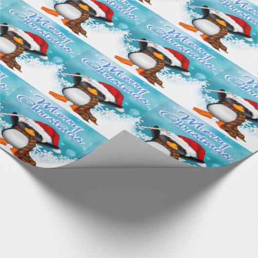 Papier voor het verpakken van kerst met pinguïn (Hoek)