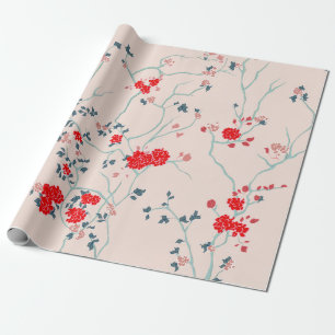 Papier voor het verpakken van rode Floral