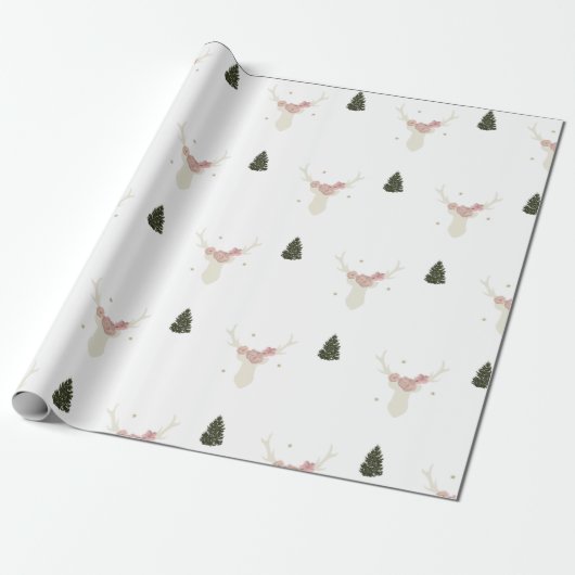 papier voor het verpakken van witte rendierkerstbo (Uitgerold)