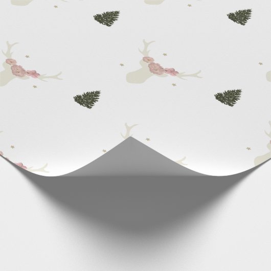 papier voor het verpakken van witte rendierkerstbo (Hoek)