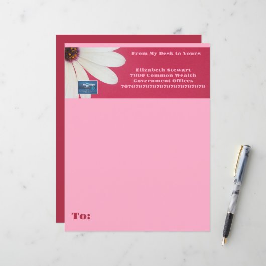 Papier voor kantoorbenodigdheden (Pink Daisy B) RF (Voorkant / Achterkant in situ)