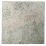 Papier voor  papier — Parisiaans reclameinkend Tegeltje<br><div class="desc">Een collage van  parijs reclameparchments. Deze advertenties worden geschreven in fancy elegante lettertypen en worden vervaagd en gedragen. De textuur ziet er oud uit en wordt ingeweven in grijze,  groene en bleke orang-achtige koraaltinten. Een chic en trendy stijl.</div>