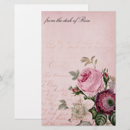 Papier voor  Roos met aanloopbriefpapier (Voorkant / Achterkant)