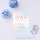 PAPIER | Waterverf blauw roze Verloving Flyer (Enkel)