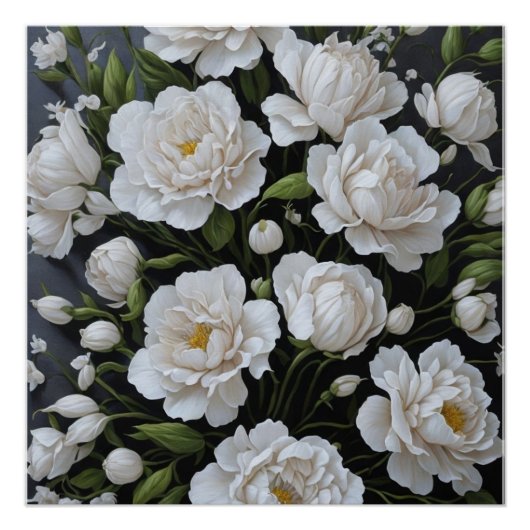 Papier witte bloemen perfect poster (Voorkant)