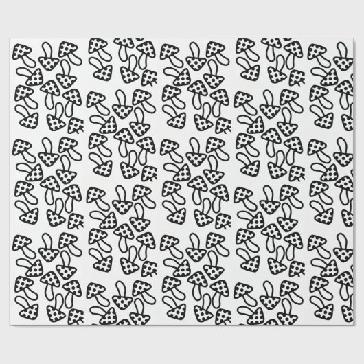 Papier, zwart-wit, champignons ompakken cadeaupapier (Vlak)