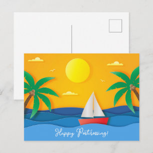 Papierambacht Zonsondergang Oceaan Zeilen Briefkaart