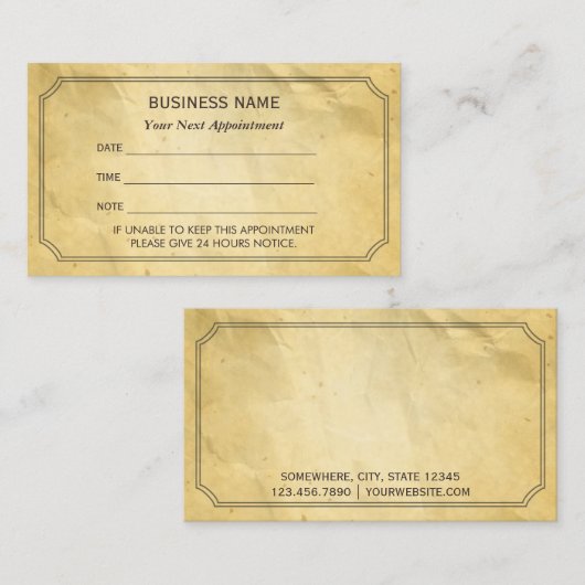papierbenoemingsherinnering voor vormgeving afsprakenkaartje (Voorkant / Achterkant)