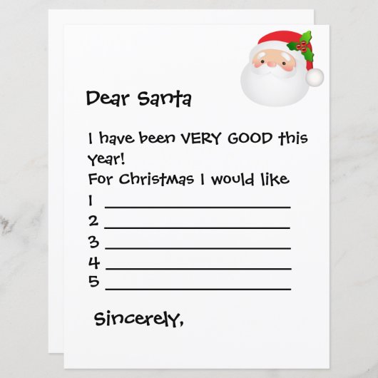 Papierblad - Lieve kerstman, ik zou... (Voorkant / Achterkant)