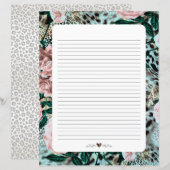 Papierblad, papier met gelinkt schrijven, luipaard (Voorkant / Achterkant)