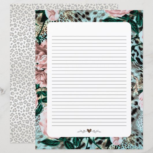 Papierblad, papier met gelinkt schrijven, luipaard (Voorkant / Achterkant)