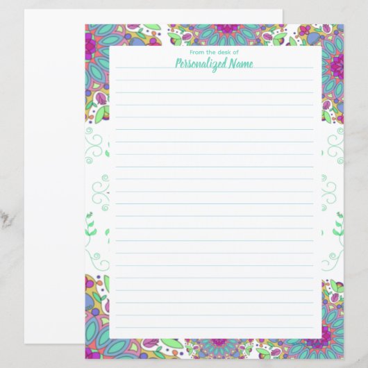 Papierblad van gevoerd papier met bloemsiernis (Voorkant / Achterkant)