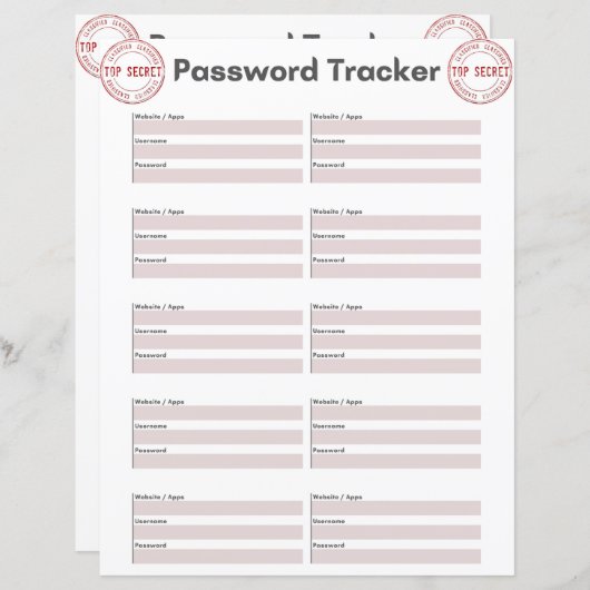 Papierblad voor bovenste geheim wachtwoord (Voorkant / Achterkant)