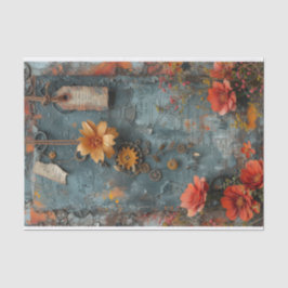Papierbloemen, Labels en tandwielen Mixed Media Tissuepapier