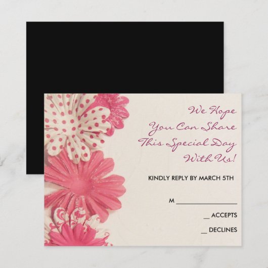 Papierbloemen Roze BBT Mitzvah Uitnodigingsantwoor RSVP Kaartje (Voorkant / Achterkant)