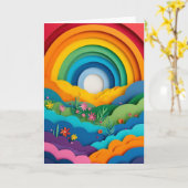 Papiercollage Regenboogweide Kaart (Gele Bloem)