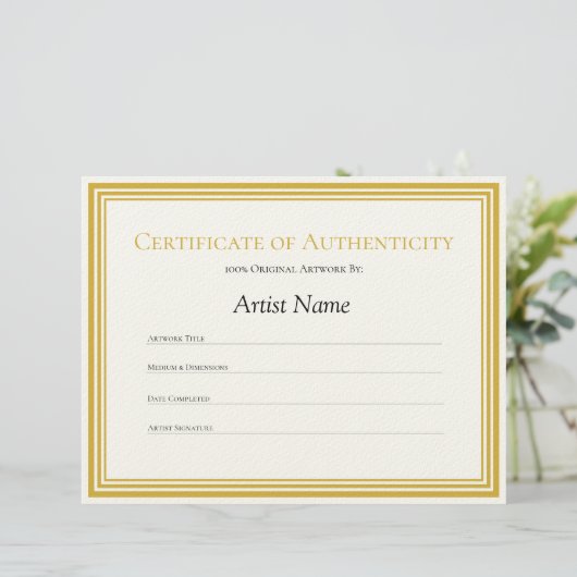 Papieren authenticiteitscertificaat Art Letter Briefhoofd (Staand voorkant)