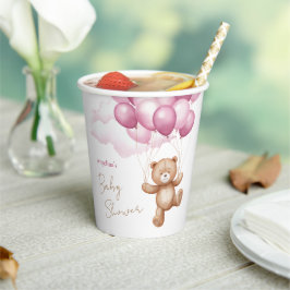 Papieren baby shower bekers met teddybeer.