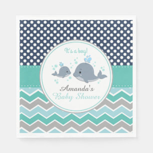 Papieren Baby shower op walvis Napkin Boy Chevron Servet