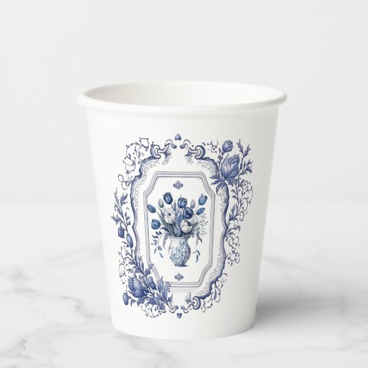Papieren beker Delfts Blauw Bloemen Feest Servies (Voorkant)