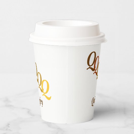 Papieren beker - getrapte Initialen, naam in bruin (Rechts)