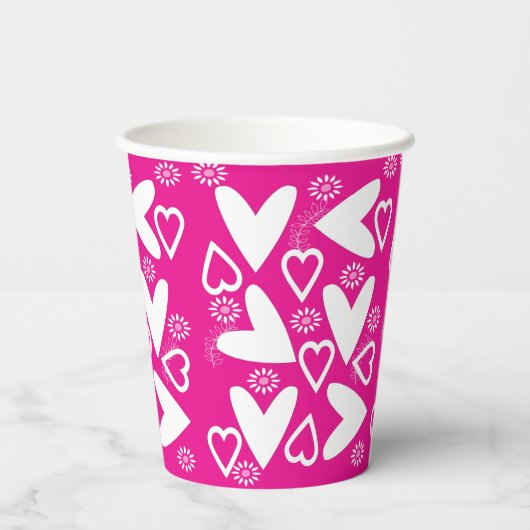 Papieren beker Happy Valentine's Day White Hearts (Achterkant)