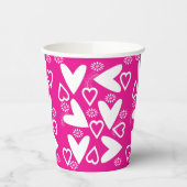 Papieren beker Happy Valentine's Day White Hearts (Links)
