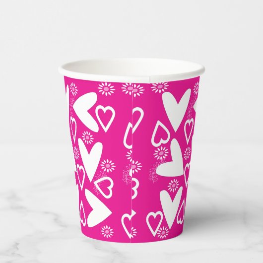 Papieren beker Happy Valentine's Day White Hearts (Rechts)