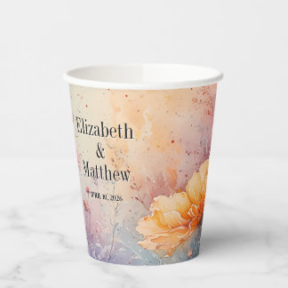 Papieren beker met Waterverf Bloemen + Namen + Dat