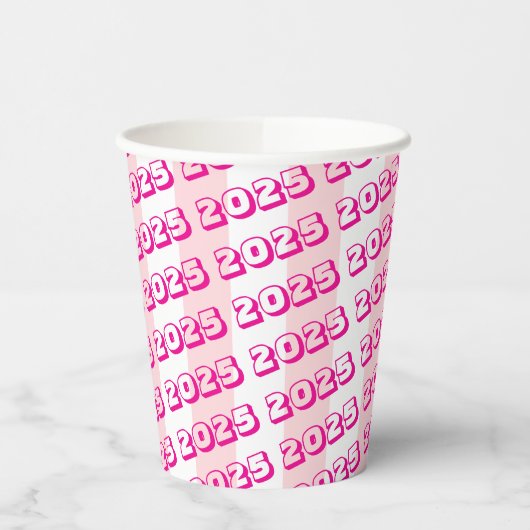Papieren beker roze en witte streep 2025 (Links)