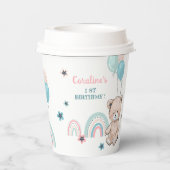 Papieren beker voor 1e verjaardag met schattige te (Achterkant)