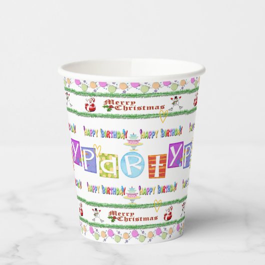 Papieren beker Vrolijk Kerstfeest Gelukkige Verjaa (Links)