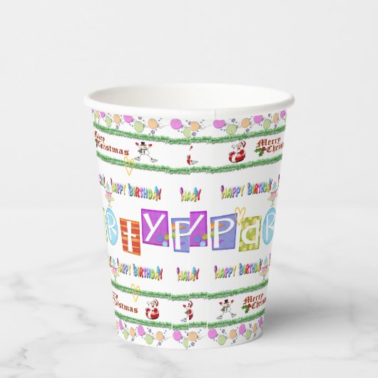 Papieren beker Vrolijk Kerstfeest Gelukkige Verjaa (Rechts)