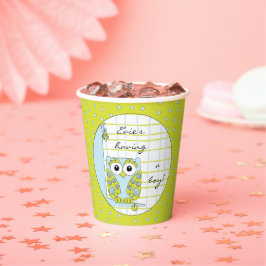 Papieren bekers "Blauwe/Groene Uil" 240 ml.
