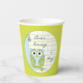 Papieren bekers "Blauwe/Groene Uil" 240 ml.