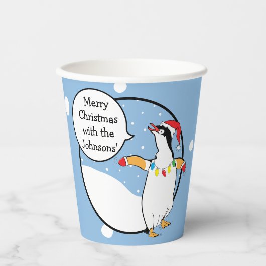Papieren bekers "Happy Penguin" 8 oz. (Voorkant)