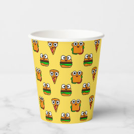 Papieren bekers met schattig kleurrijk fastfood