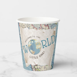 Papieren bekers met vintage kaart baby shower