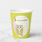 Papieren bekers "Roze/Groene Uil" 8 oz. (Achterkant)