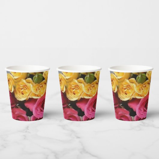 Papieren bekers Rozen Geel en Roze (Multi)