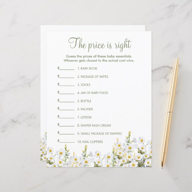 Papieren blad van het baby shower spel. (Voorkant / Achterkant in situ)