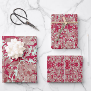 Papieren bladen met rode en beige marmer inpakpapier vel