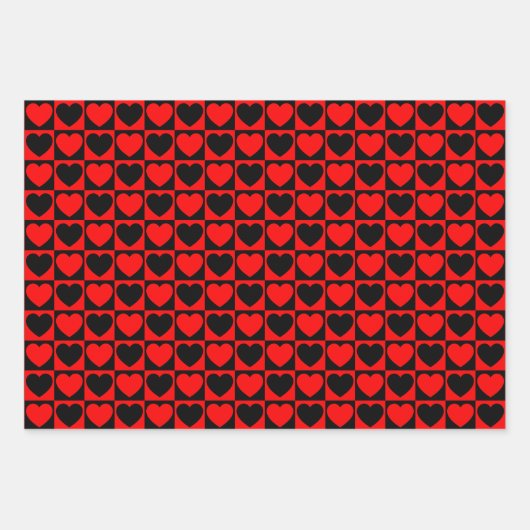 Papieren bladen met rode en zwarte harten inpakpapier vel (Voorkant)