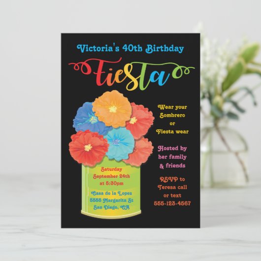 Papieren bloem kan Fiesta verjaardagsfeestje uitno Kaart (Staand voorkant)