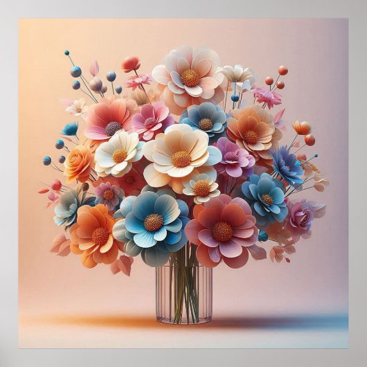 Papieren bloemen boeket poster (Voorkant)