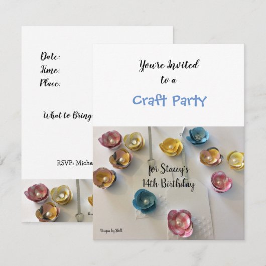 Papieren bloemen op zaterdag uitnodiging (Voorkant / Achterkant)