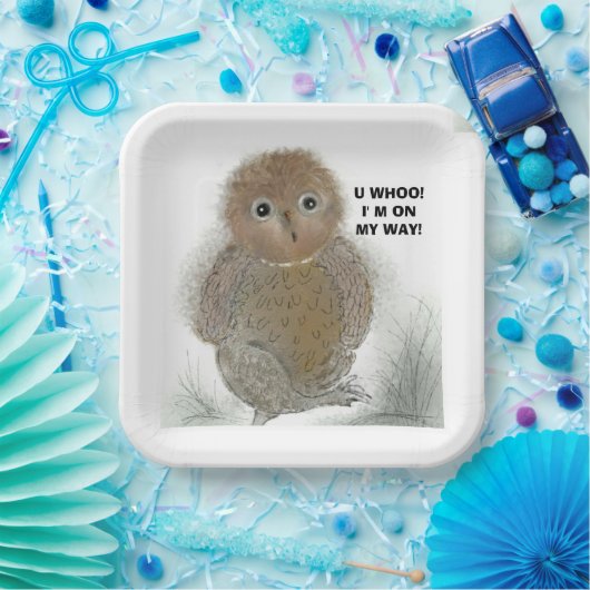 Papieren bord  23x23 cm vierkant Schattige uil! (Feest)